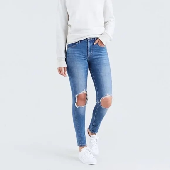 Levi's Premium 721 High Rise Skinny Ripped Busted Knee Jeans Size 27 - Picture 1 of 13